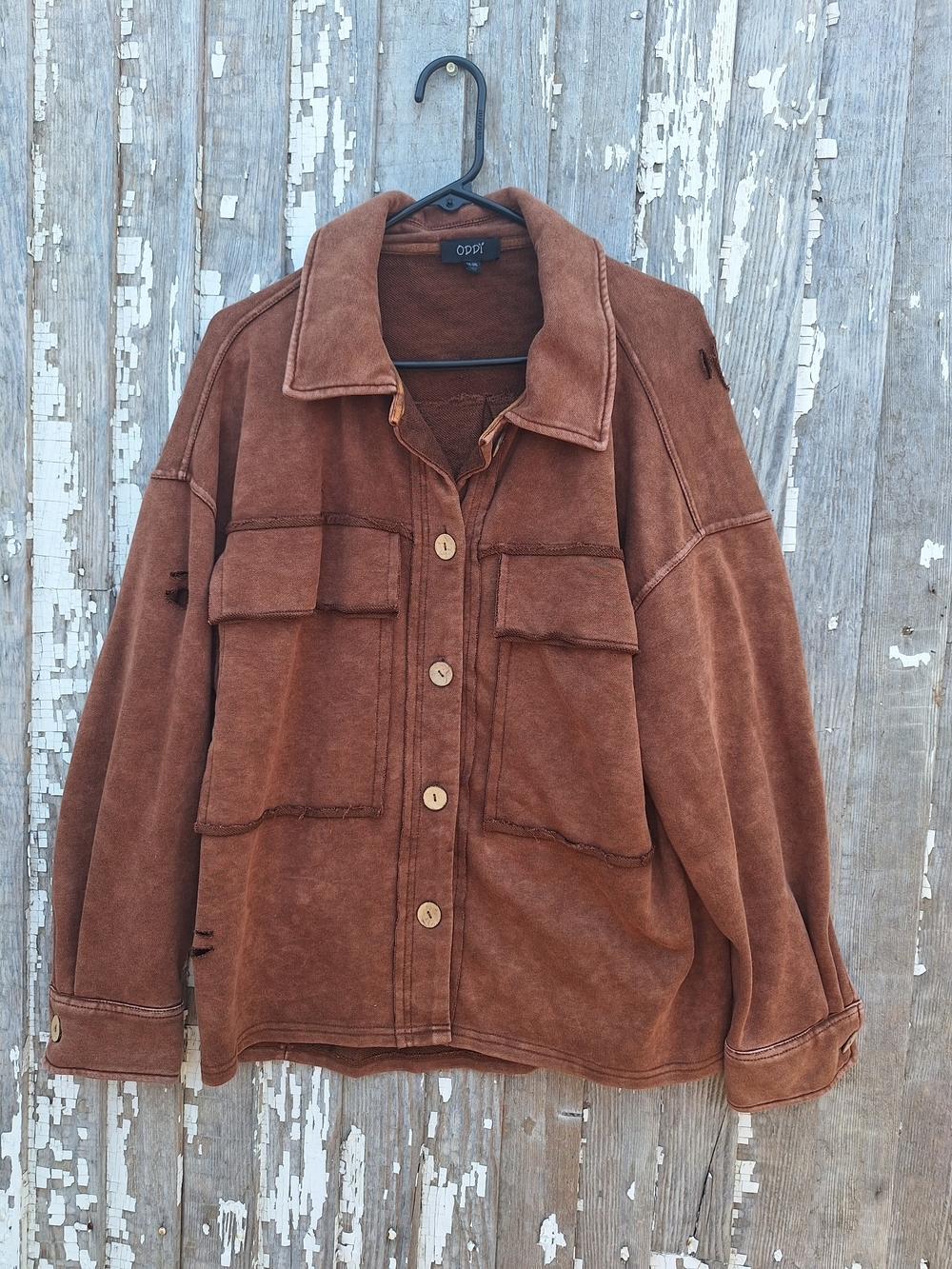 ODDY Women's Brown Distressed Lightweight Shirt Jacket Size 1xl / 2xl